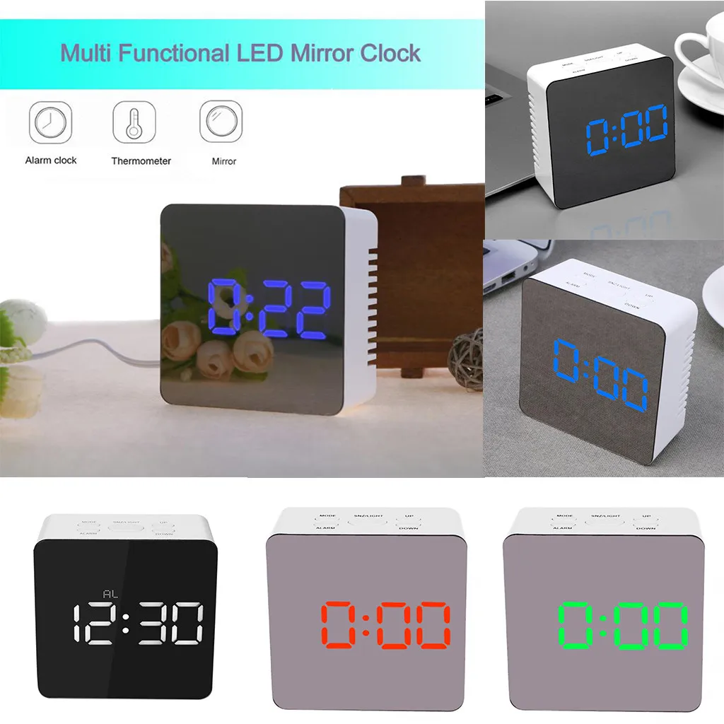 4 вида стилей LED зеркало будильник ночные светильники Многофункциональный