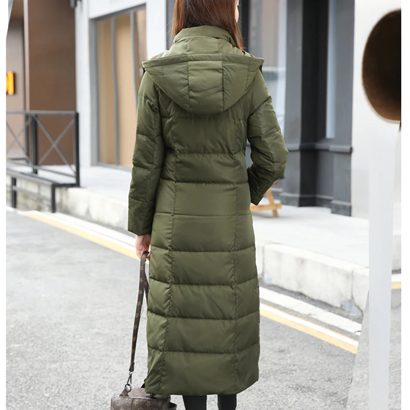 Ultra keep warm white Duck Down Jacket new size Coat x-Long Female Overcoat Slim Solid Jackets Winter Coats Parkas Padded