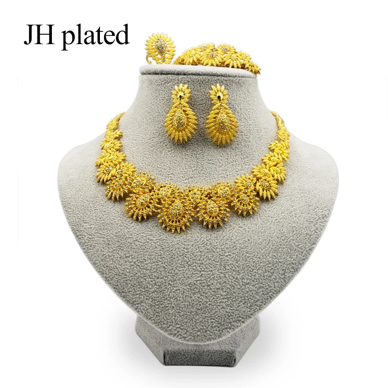 JHplated Exquisite Luxury Dubai Jewelry sets of gold color India Nigeria African Big Jewelry Accessories Jewelry Wholesale