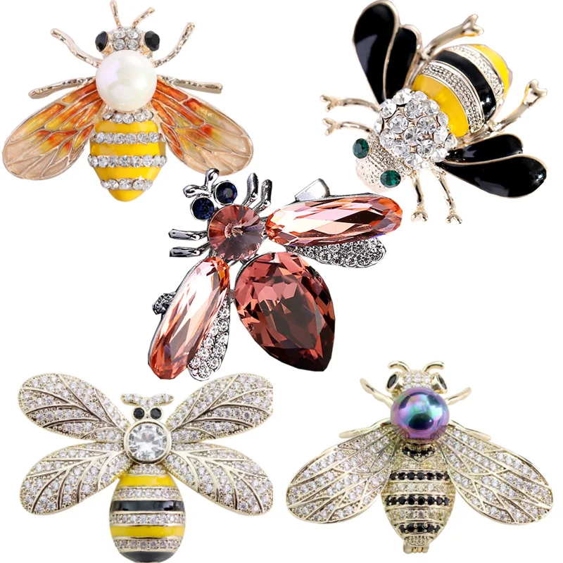 5 Styles Vintage Insect Enamel Pins Bumble Bee Brooches for Women Kids Girls Cubic Zirconias Pin Jewelry Crystal broche femme | Украшения и
