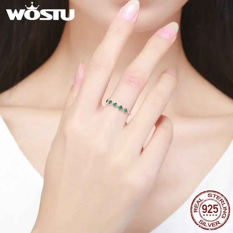 WOSTU, новая мода, Настоящее серебро 925 пробы, зеленая свежесть, кольца для женщин, Стерлинговое Серебро, ювелирное изделие, подарок FIR097