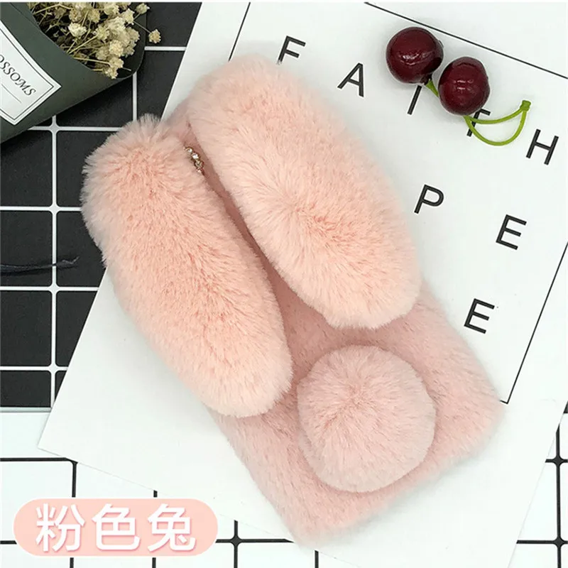 For Huawei P20 Mate 20 10 9 Pro P Smart Plus P9 P10 Honor Lite Nova 3 Y6 Y5 2017 2018 Cute Fluffy Rabbit Hair Fur Case | Мобильные