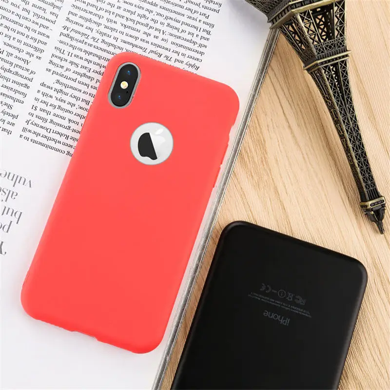 Red Чехол для телефона для iPhone 7 Plus 6 6s 8X5 5S SE XR XS MAX простой однотонный Ультратонкий Мягкий ТПУ чехол s карамельный цвет задняя крышка - Цвет: Red