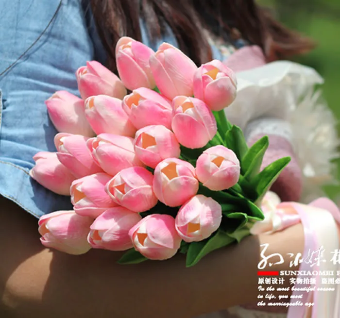 20 шт. Розовый Латекс Реального Прикосновения Тюльпаны букет Цветы Свадебные
