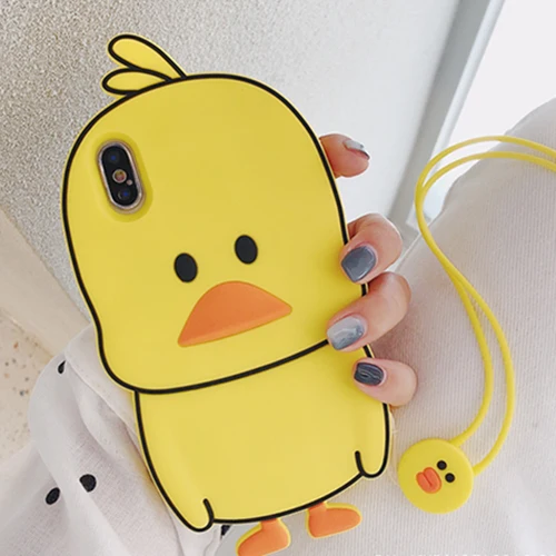 Мягкий силиконовый чехол с 3D рисунком голубой утки желтого цвета для iphone X, 8, 7, 6, 6s plus, 5, s, 5S, SE, 4, 4S, XS, XR, XS, Max, милый резиновый чехол - Цвет: Yellow Duck
