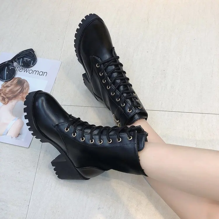 Женские ботинки мартинсы NAUSK кожаные с высоким берцем на осень и зиму 2018|Женские