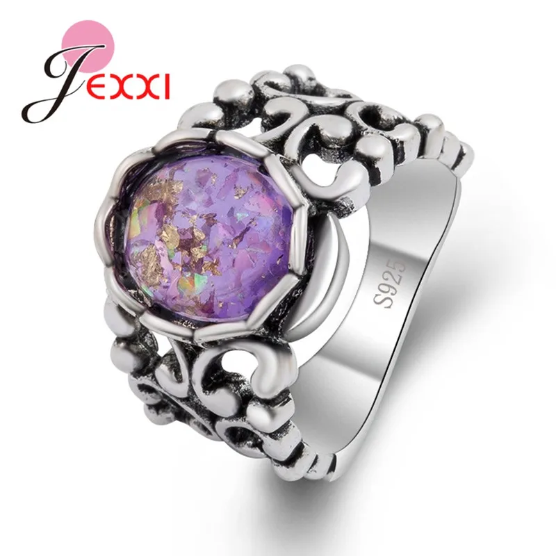 

Крутые стильные кольца для женщин, ювелирные украшения на палец для вечерние, женское серебряное кольцо с фиолетовым опалом, подарок на зак...