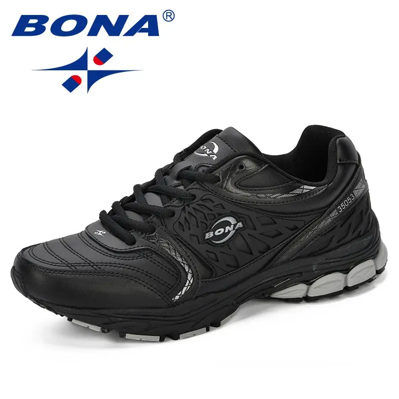 BLACK SLIVER GREY BONA/Новинка года; стильные мужские кроссовки; удобные роскошные мужские туфли; Дышащие Модные Удобные уличные кроссовки; мужская обувь - Цвет: BLACK SLIVER GREY