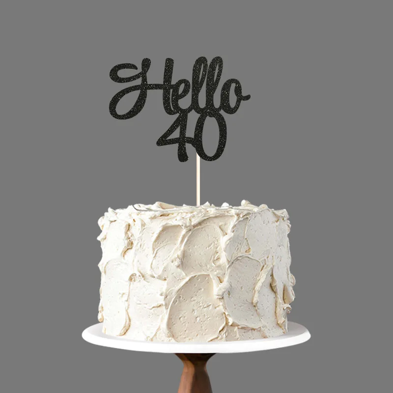 Black Hello 40 торт Топпер, 40-й день рождения украшения для 40 счастливого дня рождения двухсторонние блестящие топперы аксессуары - Цвет: Black