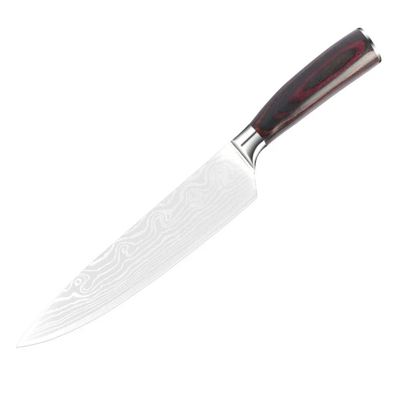 8 дюймов 7CR17 ножи шеф повара из нержавеющей стали имитация дамасской Santoku кухонные