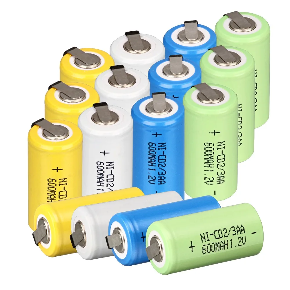 Anmas power 4 шт NiCd Ni-Cd 600mAh 1,2 V 2/3AA аккумуляторная батарея с Tab YL/GN/W/BU