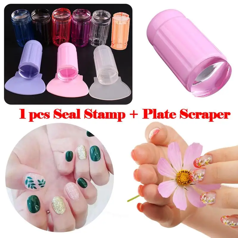 

Nail Art Templates Pure Clear Jelly Silicone nail stamping platesr Scraper with Cap Transparent 2.8cm Nail Stamp Nail Art S3