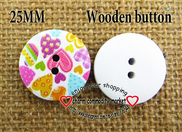 

30PCS heart painting wooden 25MM buttons coat boots sewing clothes accessories MCB-674