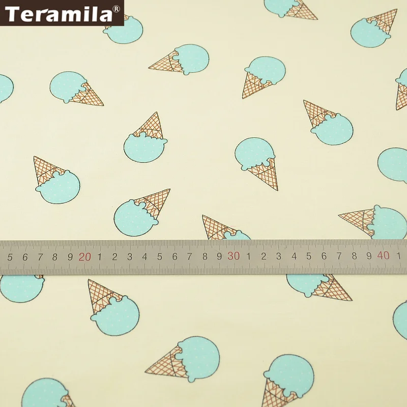 2016 New Arrivals Light Green Ice scream Designs 100% Cotton Beige Fabric Twill Fat Quarter Home Textile Material Bedding|material lights|material