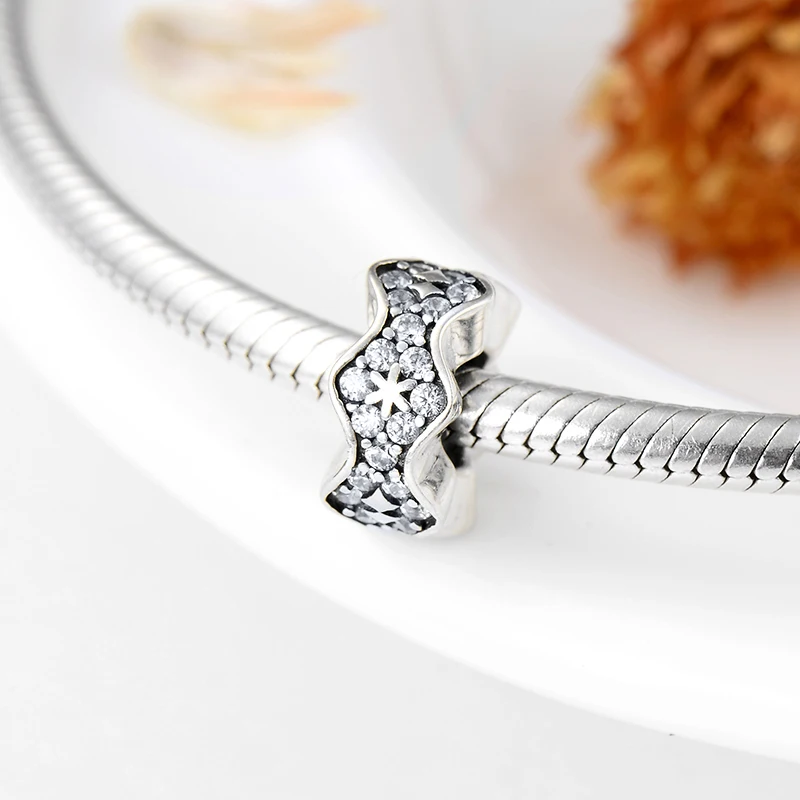 Новинка 925 Серебряная Снежинка CZ распорка бусины Женские аксессуары Fit Pandora браслет diy ювелирные изделия