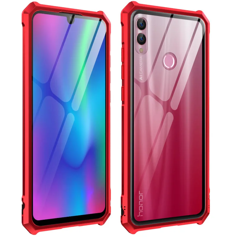 Honor 10 Lite чехол, роскошный металлический бампер для huawei Honor V20 8X MAX P Smart2019, противоударный чехол для huawei Nova 4, стеклянный чехол - Цвет: red
