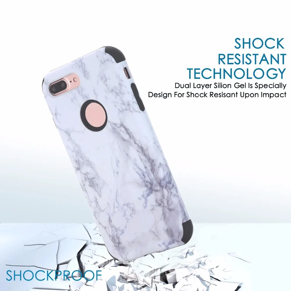 Luxury 3 in 1 Hard Marble PC+ Silicone phone Case for iPhone 5/5S/SE/6/6S/7/8 6/7/8Plus Full pretection Anti-Knock |