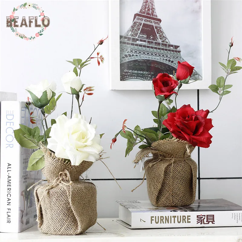 

1 Компл. Творческий Искусственный Цветок Розы Шелковый Цветок в горшке цветок бонсай для Свадьба Главная Партия Декоративные искуственные ...