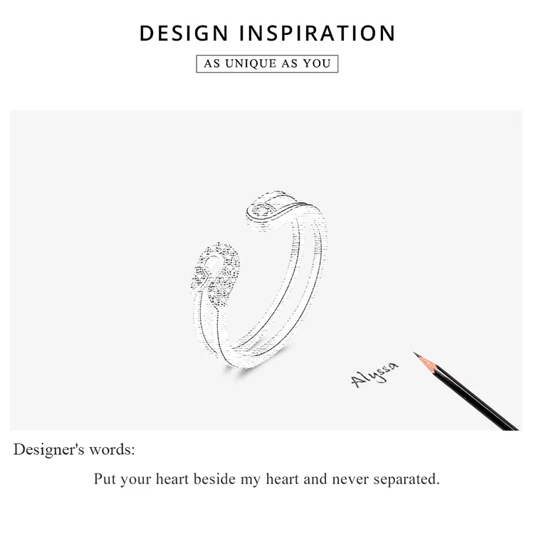 Bamoer Lover's Pin Открытое кольцо из стерлингового серебра 925 Забавный зажим регулируемое модное кольцо на палец Ювелирные изделия Подарки для женщин BSR046