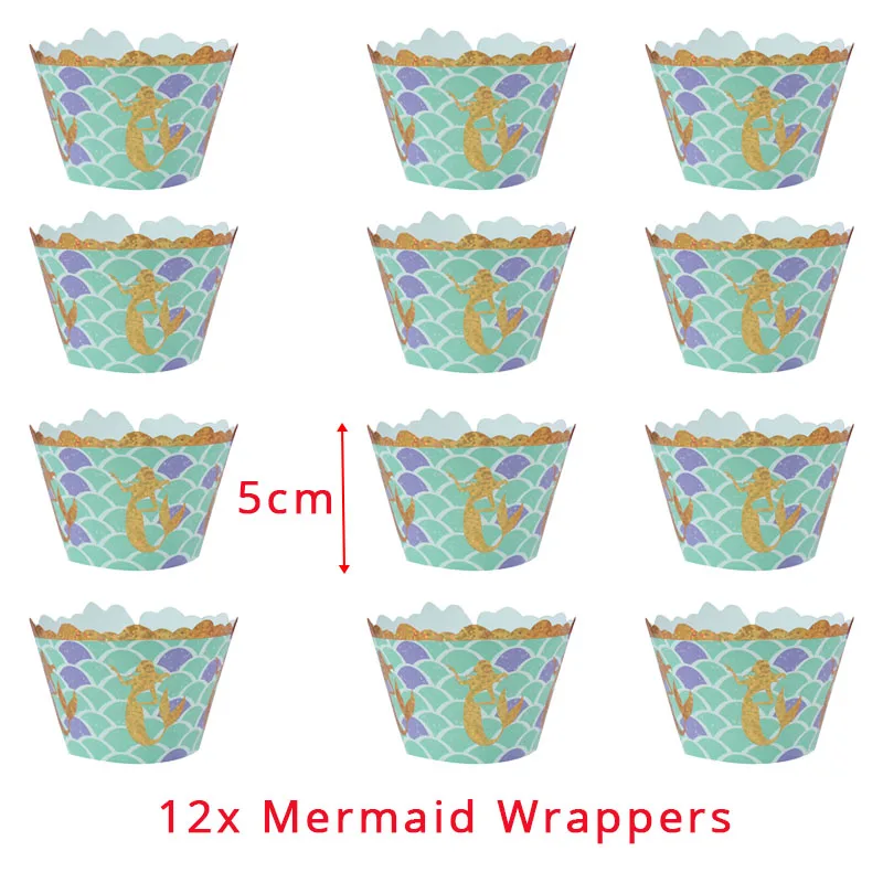 12pcs cake wrappers Торт ко дню рождения топперы флажки для торта День рождения спрос среди детей торт украшение пирожное для дня рождения Топпер Русалка Единорог вечерние Декор - Цвет: 12pcs cake wrappers
