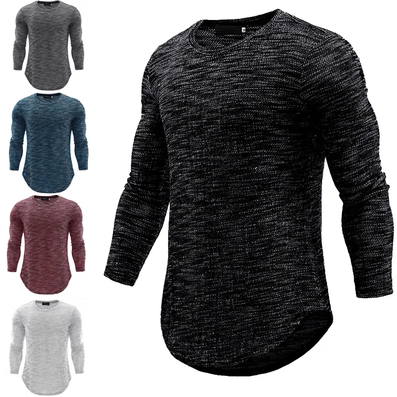 

Men Casual Solid Round Neck Hip Hop Tshirt Fashion Long Sleeve Streetwear Male white T-shirt clothes Plus Size XXL
