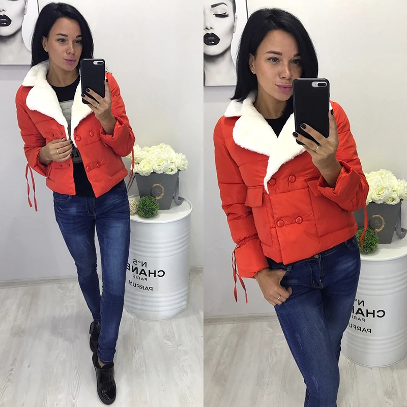 2017 Winter Women's Jacket Coat Warm Turn-down Collar Side Button Female Short Parkas Outwear | Женская одежда