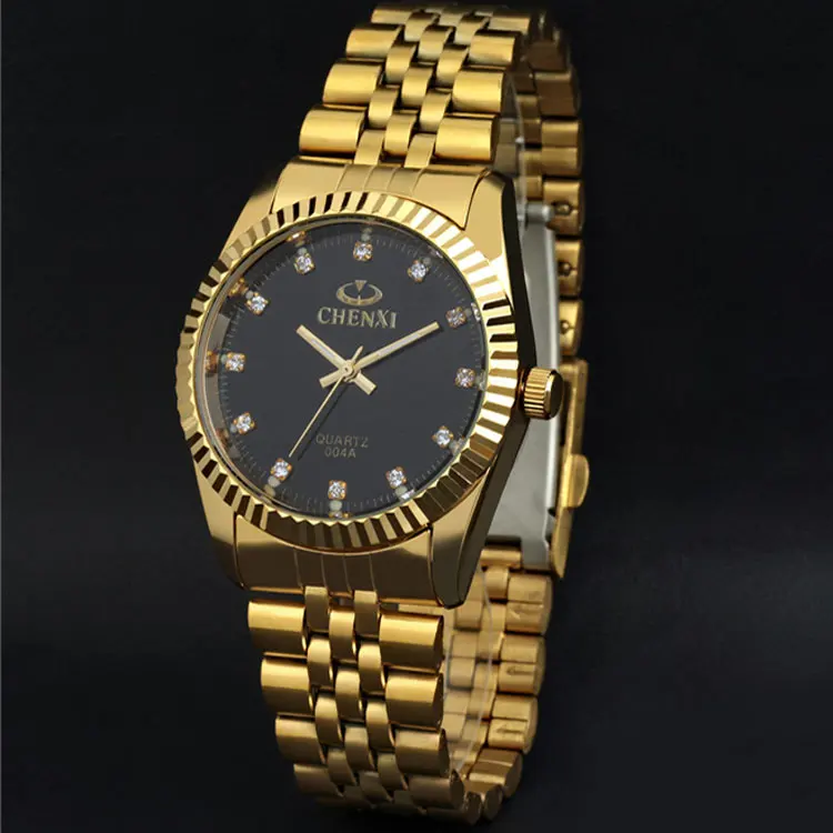 Golden Black Dial Золотой золотые часы мода мужчины смотреть полный золота нержавеющей стали кварцевые часы наручные часы оптом chenxi золотые часы мужчины - Цвет: Golden Black Dial