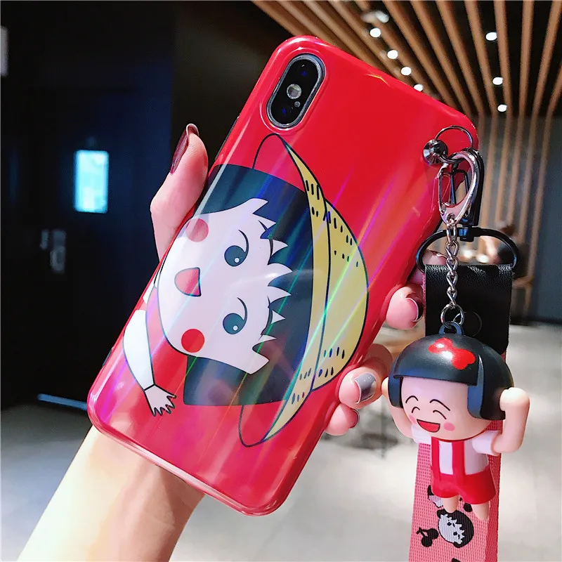 Для iphone XS Max с мультипликационным принтом с Винни-пухом для чехол для телефона, милый чехол с изображением чудовищ для iphone X XS XR 6 7 8 плюс Чехол+ игрушка помпоном+ ремень - Цвет: As shown