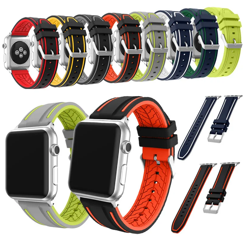 Смешанный полосатый цветной спортивный ремешок для Apple Watch 38 мм 42 мм мягкий силиконовый ремень Сменные часы полосы для iwatch серии 3/2/1