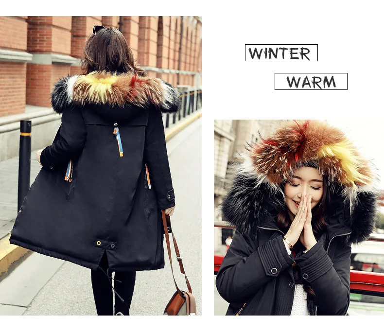AYUNSUE Winter Down Jacket Woman Hooded Korean Big Racoon Fur Collar Long Coat Female Jackets Wadded Parkas Veste Femme KJ489