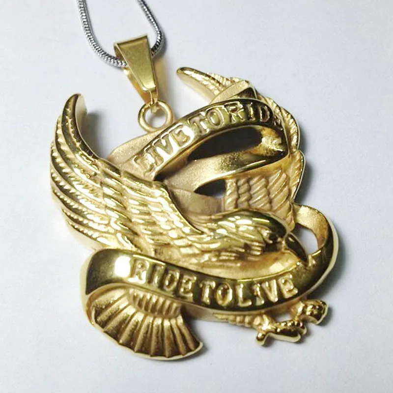 Золотой Новый Мужской панк Байкерский Орел Hawk Ride to Live кулон из нержавеющей