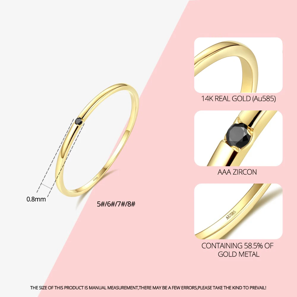 Gem& Time, классические кольца с черным топазом из твердого золота 14 к для женщин, обручальное кольцо, Пасьянс из желтого золота 585, очаровательное тонкое кольцо, подарок Anillos