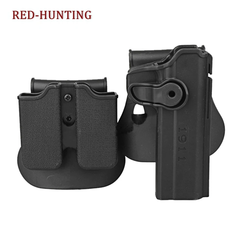 

Tactical Gun Pistol Holsters with Magazine Clip Pouch Hunting IMI Holster Colt 1911 Right Hand Belt Loop Paddle Holster for 1911