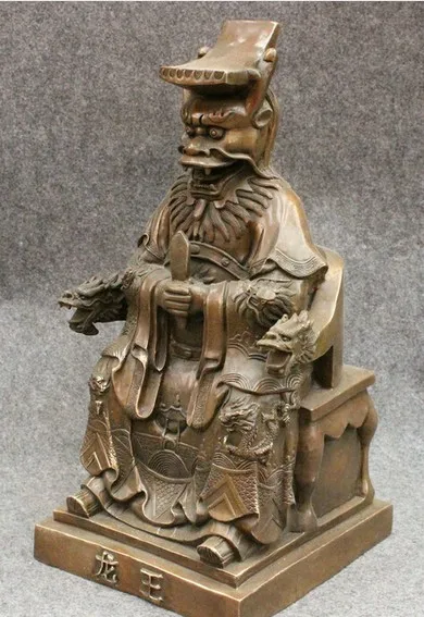 YM 318 16" Folk Chinese Bronze Copper Dragon Heaven King God Lord Sitting Chair Statue | Дом и сад