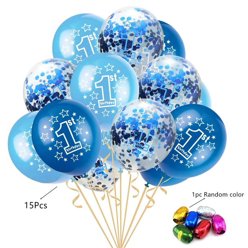 15pcs 1st blue Воздушный шар на день рождения Babyshower, воздушный шар на день рождения для мальчиков/девочек, украшение для вечеринки на день рождения, воздушный шар для детей, декор для детей, воздушные шары - Цвет: 15pcs 1st blue