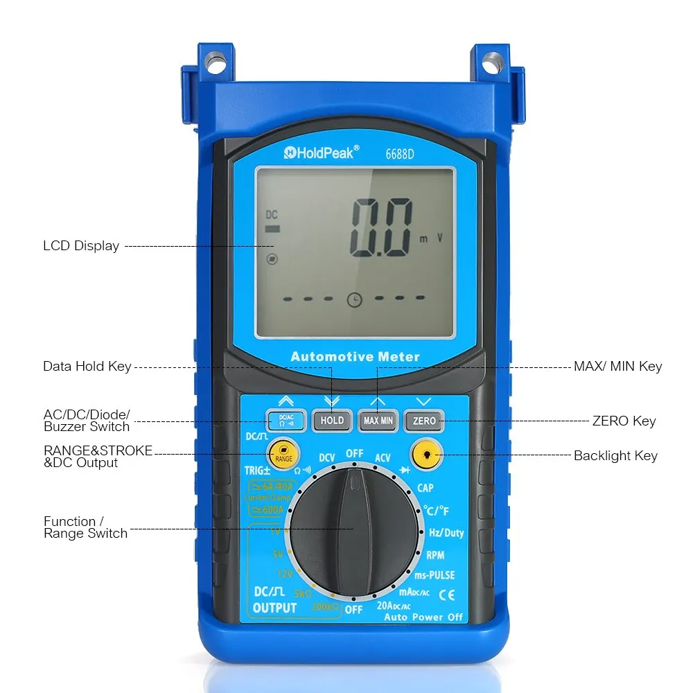 KKMOON HP-6688D Цифровой Автомобильный анализатор двигателя мультиметр 1000 в 20A