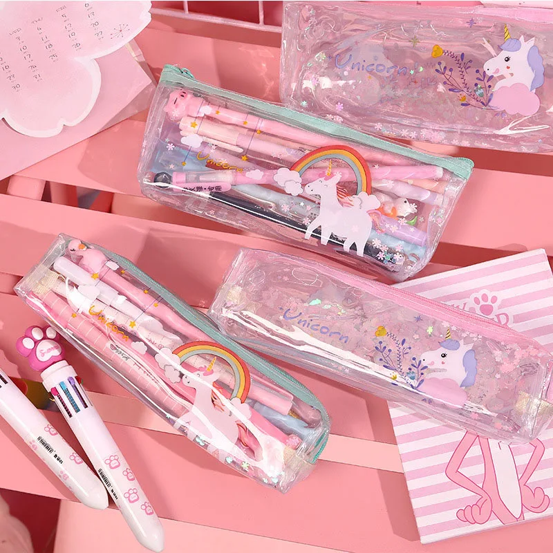 Милый чехол карандаш с единорогом вместительный для карандашей Kawaii прозрачный