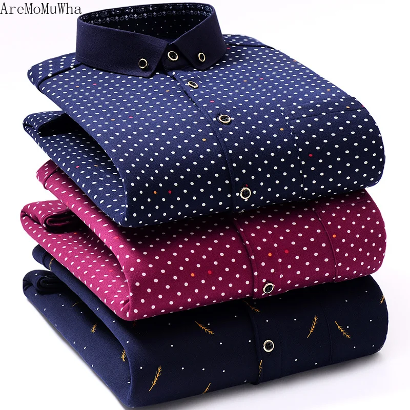 Мужская теплая рубашка в клетку AreMoMuWha однотонная Повседневная с длинными