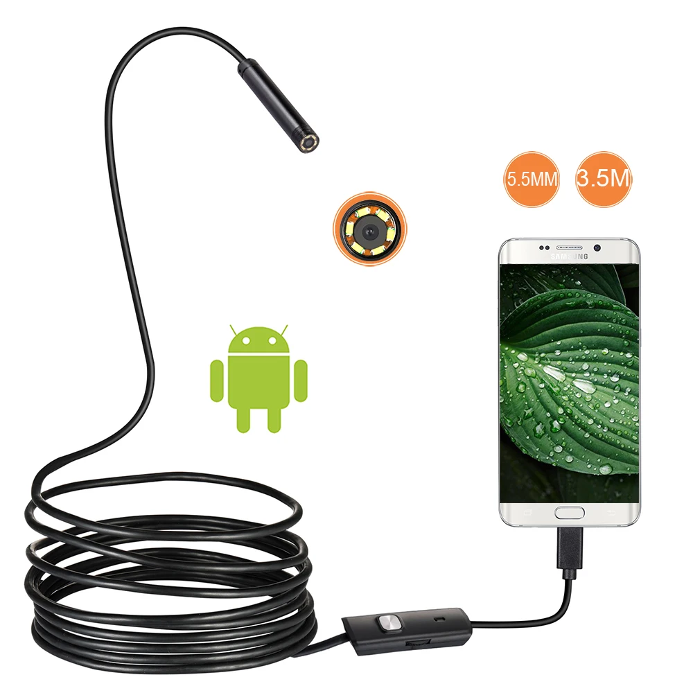 

Эндоскоп на Android, USB-камера 2/3, 5 м, 5,5 мм, для осмотра труб, эндоскоп для телефона на Android, миниатюрная камера с USB-кабелем и водонепроницаемой ка...