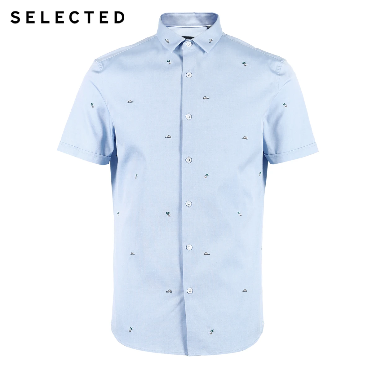 SELECTED Men's Summer 100% Cotton Embroidered Slim Fit Short-sleeved Shirt S|418204547 | Мужская одежда