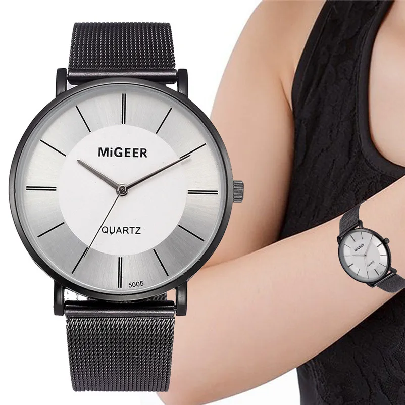 2017 Модные женские Аналоговые кварцевые наручные часы из нержавеющей стали с