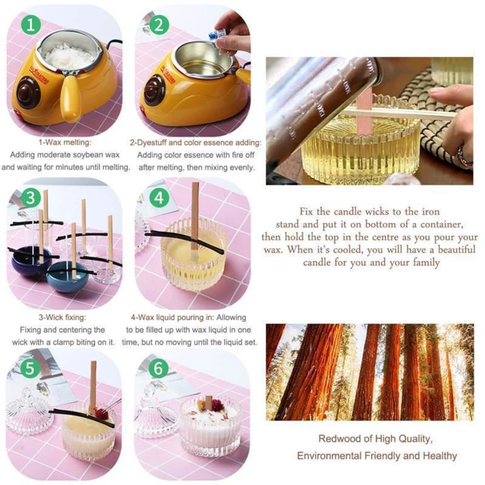100Pcs 13cm Wood Candle Wicks with Iron Stand DIY Natural Candle Cores Practical Candle Wick for Birthday Party Valentine's Day