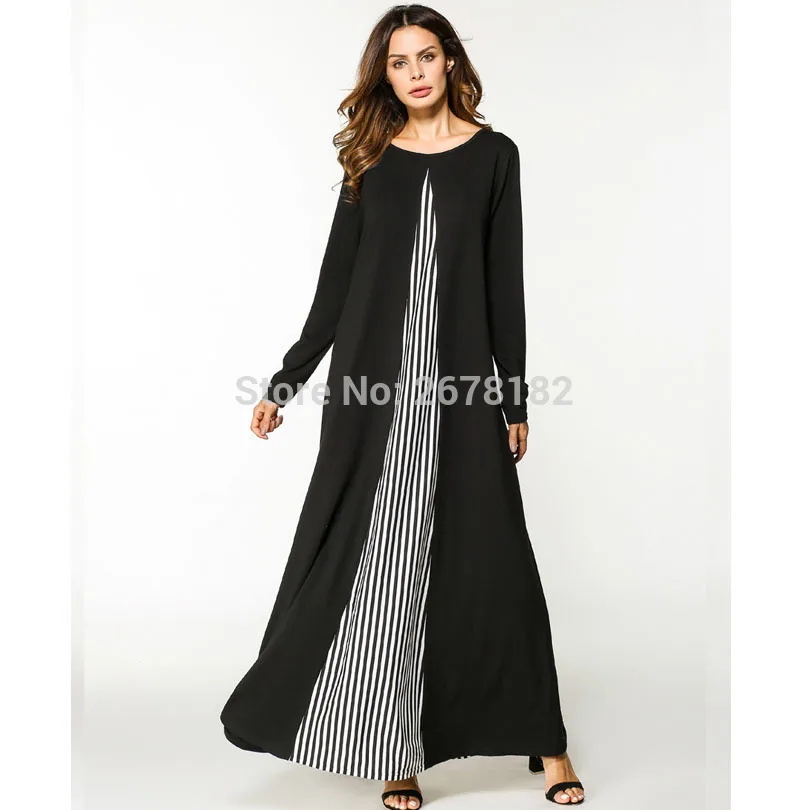 2018 мусульманское Хлопковое платье в полоску с длинными рукавами свободный стиль