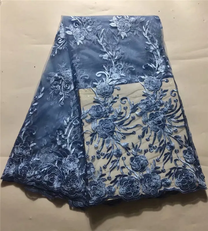 

2019 Latest beads French African Lace Fabric High Quality African Embroidered Tulle Lace Fabric For Wedding purple, sky blue