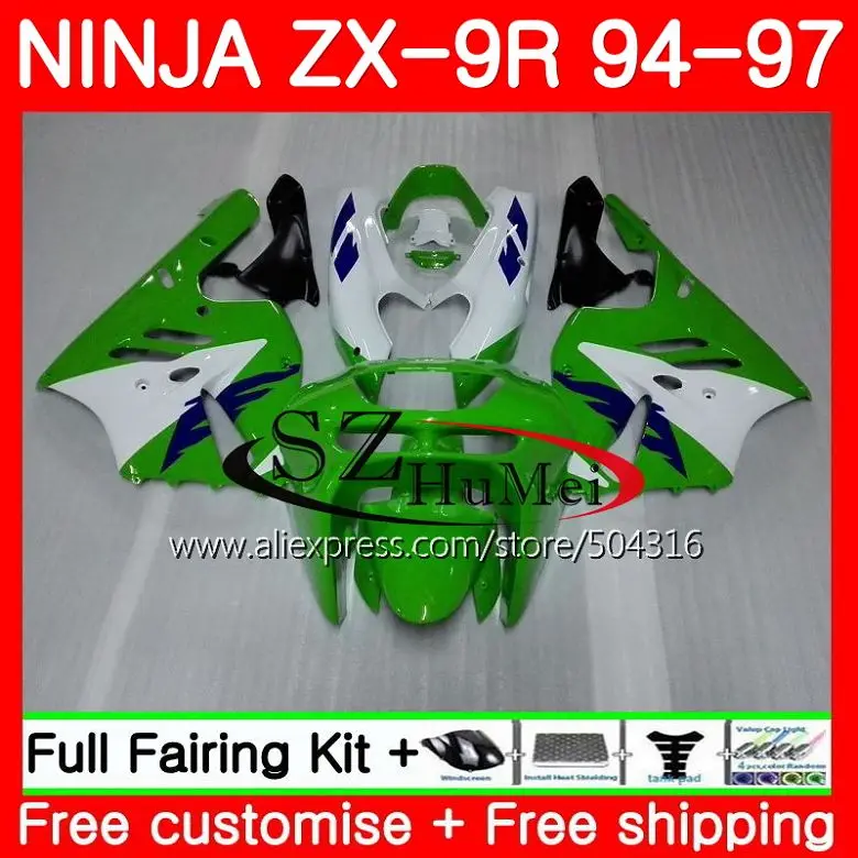 

Bodys For KAWASAKI NINJA 900CC ZX-9R 94-97 ZX900 21SH21 ZX 9 R ZX 9R 94 95 96 97 ZX9R 1994 1995 1996 1997 Fairings green white
