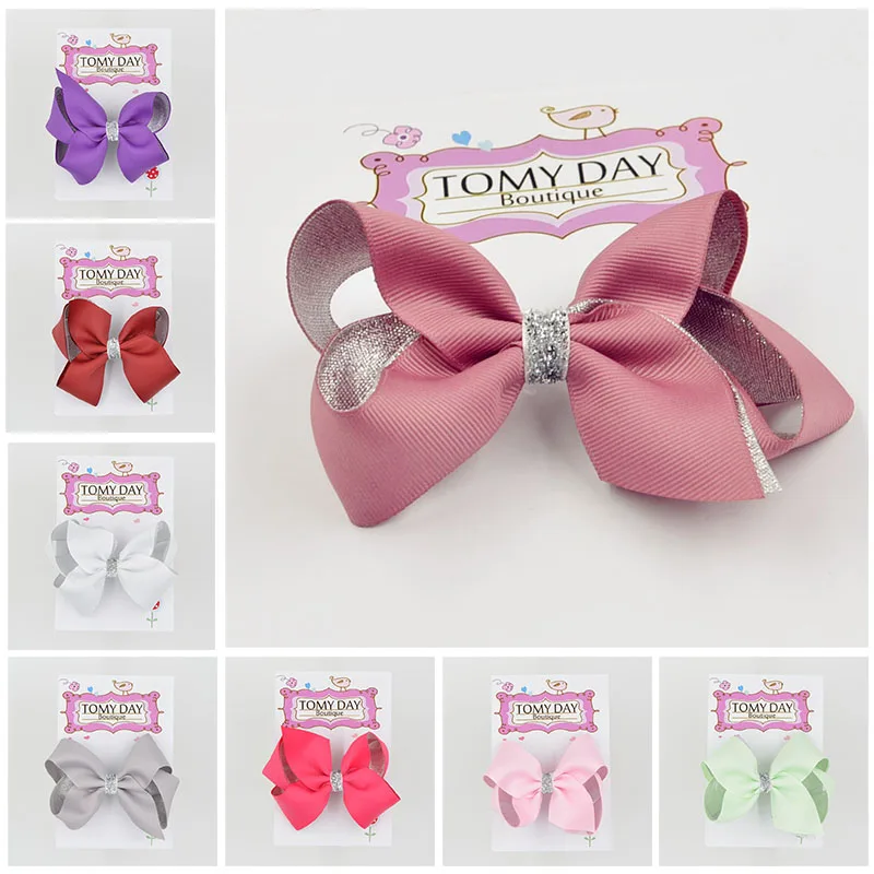 4 5 дюймов два слоя серебристо однотонную ленточку Заколки для волос банты из