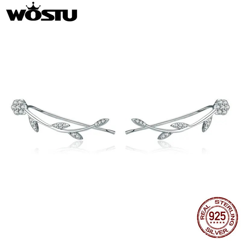 WOSTU High Quality 925 Sterling Silver Plant Shining Leaves Stud Earrings for Women Fashion Jewelry FIE266 | Украшения и