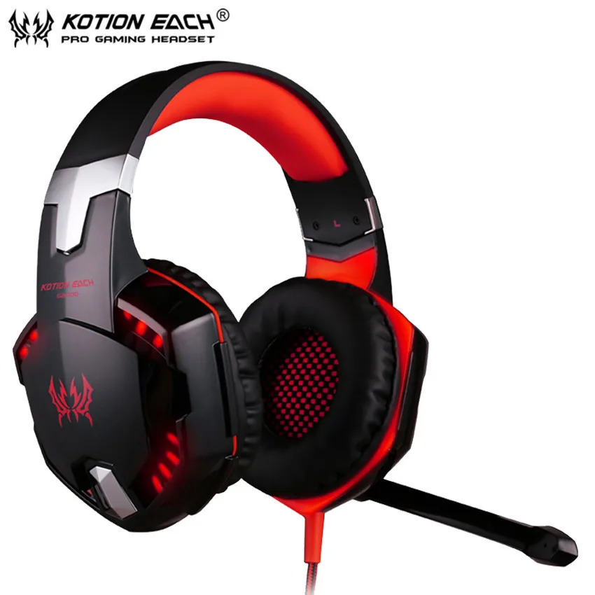 KOTION каждый G2000 шлем Игровые наушники лучший PC Gamer стерео гарнитура с микрофоном светодиодный свет для компьютера/ноутбука - Цвет: Red No Retail Box