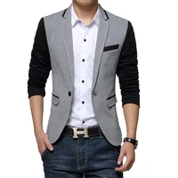 new slim fit casual jacket cotton men blazer jacket single button gray mens suit jacket autumn patchwork coat male suite