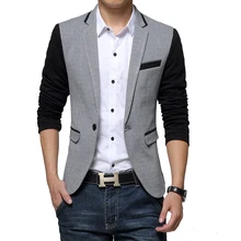 Nouvelle veste décontractée en coton pour homme, Blazer à bouton unique, costume gris, automne, manteau Patchwork  (1)